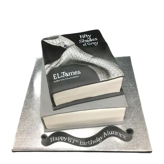 Bespoke cake featuring Fifty Shades book covers, crafted for a celebration in Solihull, West Midlands.