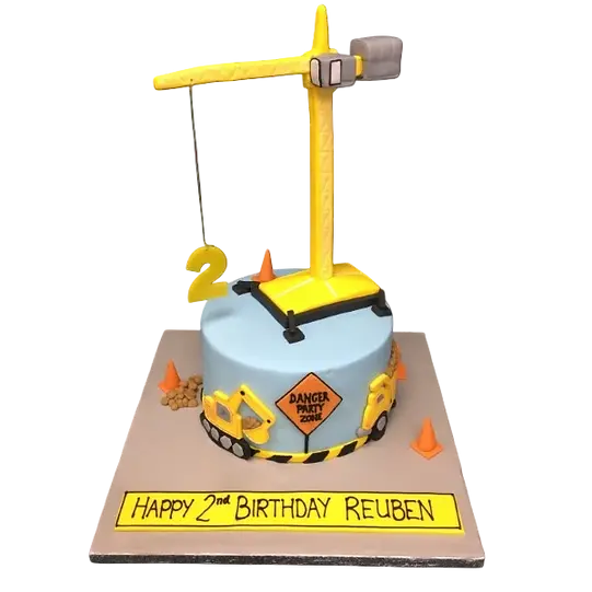 A unique cake design featuring crane construction workers building, perfect for construction-themed events and celebrations.