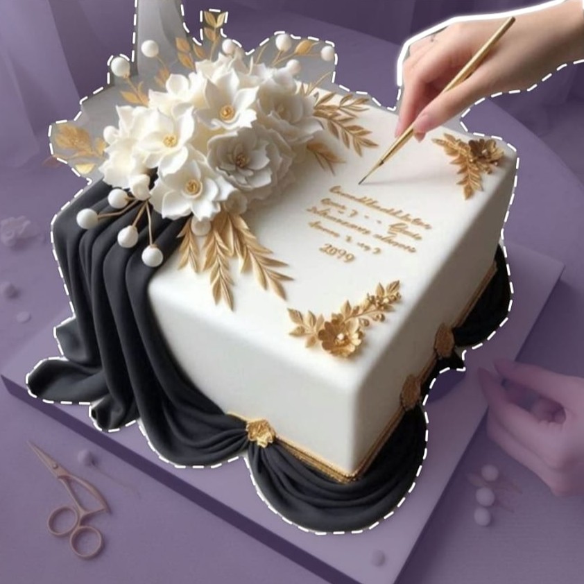 Bespoke celebration cake with intricate floral piping and gold accents in Solihull, West Midlands.