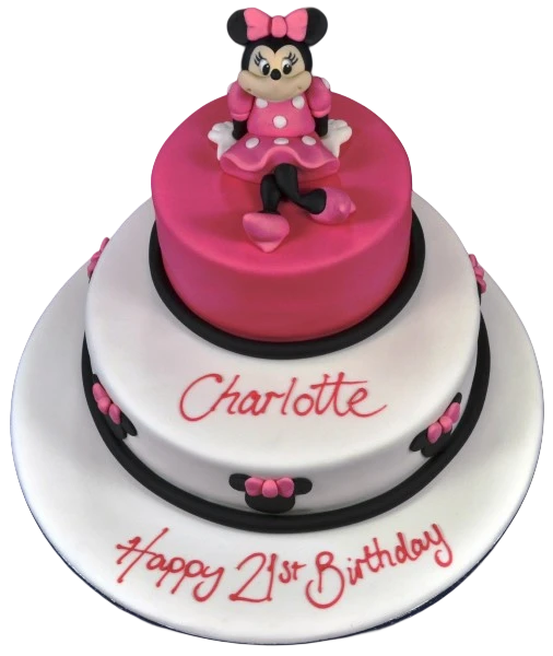 A charming Minnie Mouse themed cake with a delightful design perfect for celebrating special occasions.