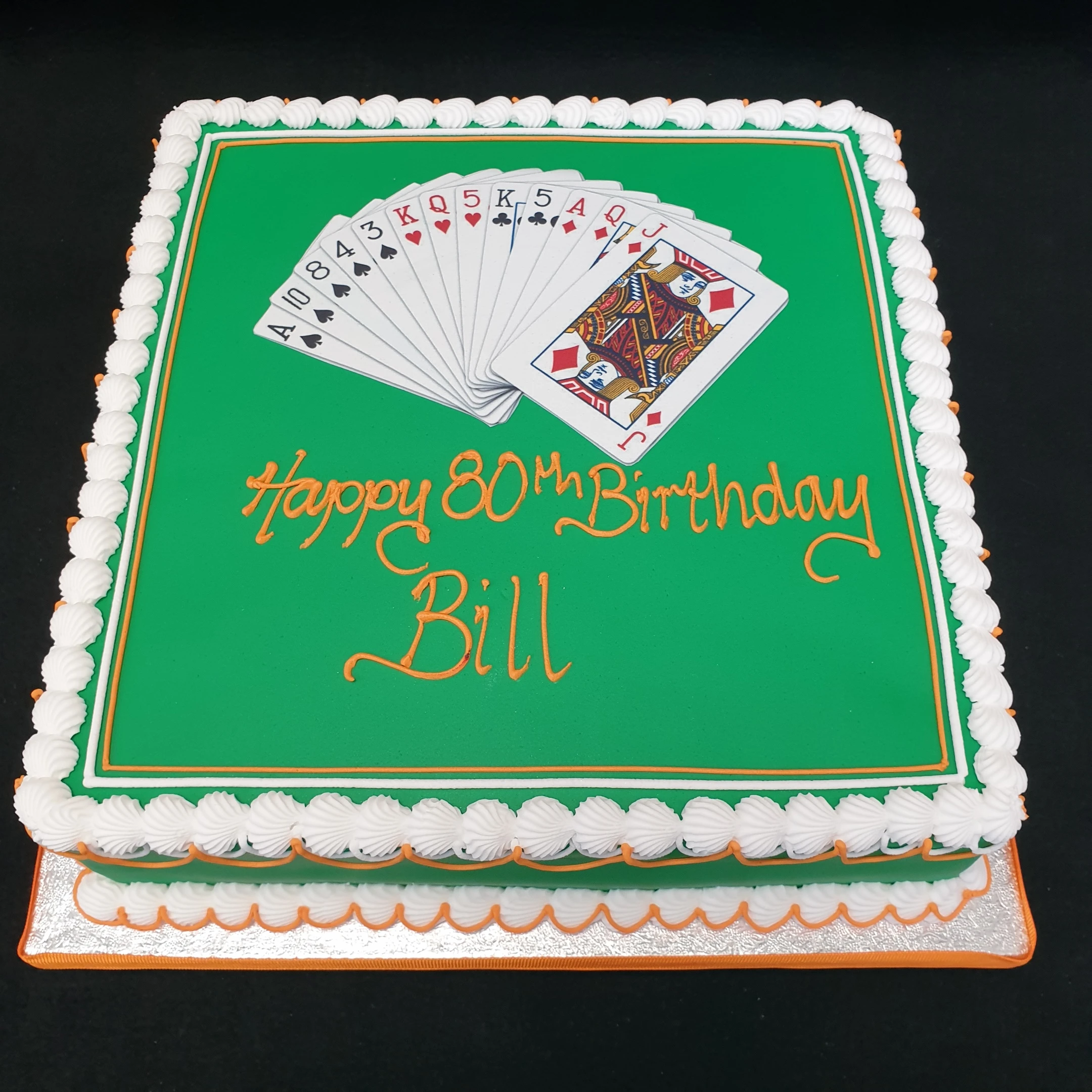 Beautifully decorated playing cards-themed cake for a fun celebration. Perfect for card game enthusiasts or a casino-themed party.
