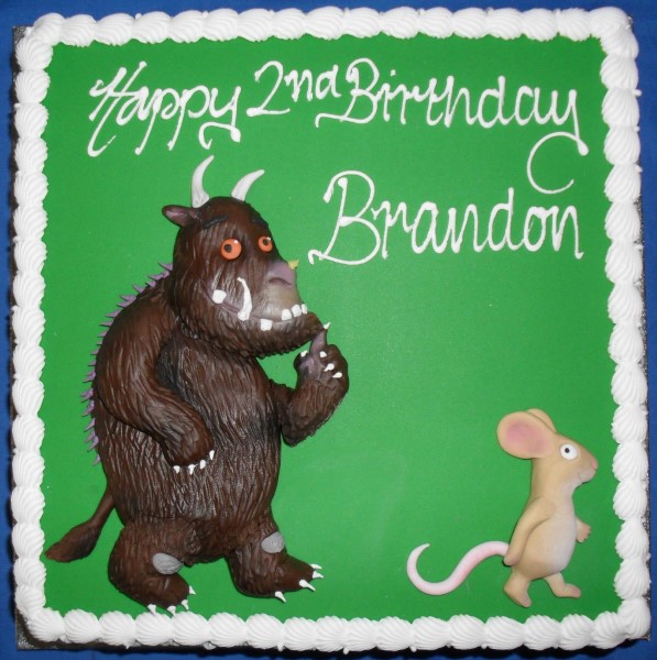 Bespoke Gruffalo-themed cake with detailed character design on a square base in Solihull, West Midlands.