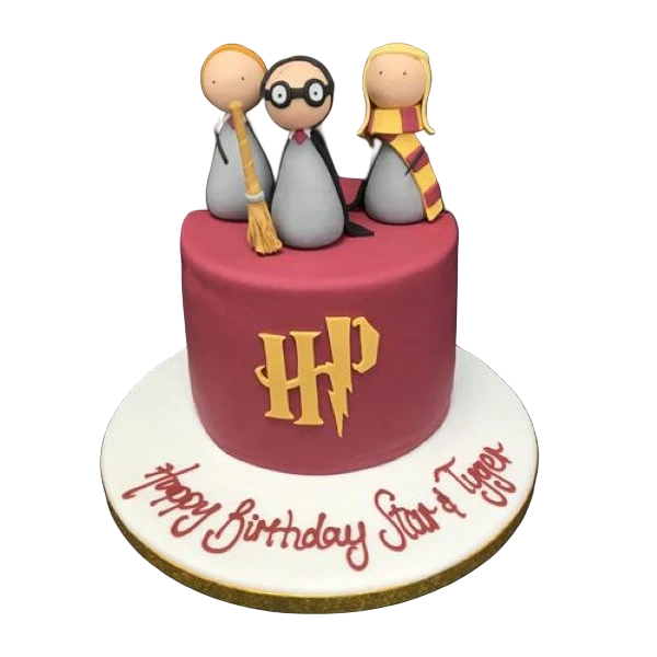 Adorable Harry Potter-themed cake featuring simple character designs based on the popular book and film series. Perfect for magical celebrations!