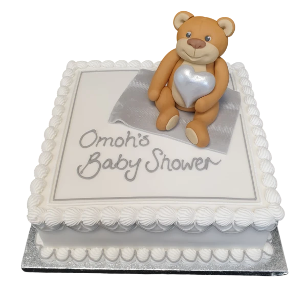 Bespoke teddy bear cake with detailed fondant features, perfect for celebration in Solihull, West Midlands.