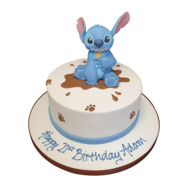 Bespoke Stitch cake featuring detailed blue character design for celebration in Solihull, West Midlands.