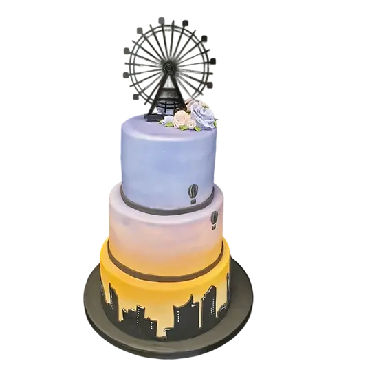 Bespoke Aria cake with intricate floral piping and gold accents, perfect for celebration in Solihull, West Midlands.