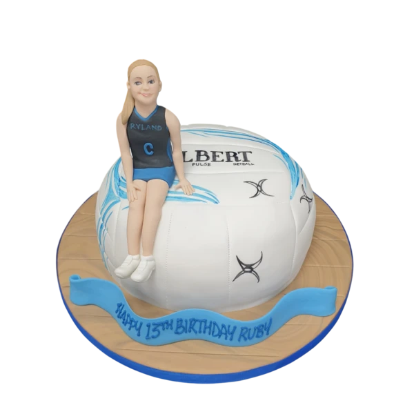 A beautifully designed netball-themed cake with intricate detailing perfect for sports lovers and fans of the game.