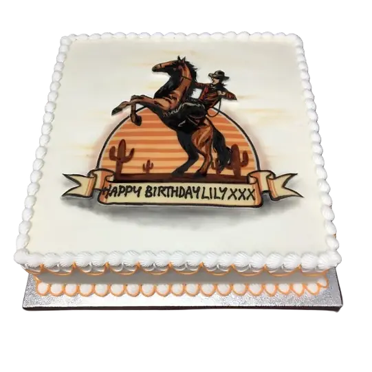 Bespoke Wild West horses cake with detailed fondant figures and rustic decorations in Solihull, West Midlands.