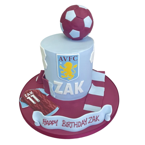 Show your support for Aston Villa with this AVFC football-themed cake. Perfect for any fan of the team, this cake is sure to score big at your next celebration.