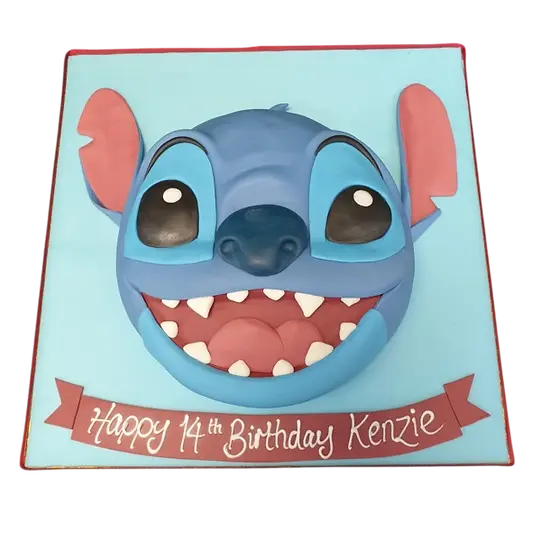 Bespoke Stitch cake with detailed blue character design for celebration in Solihull, West Midlands.