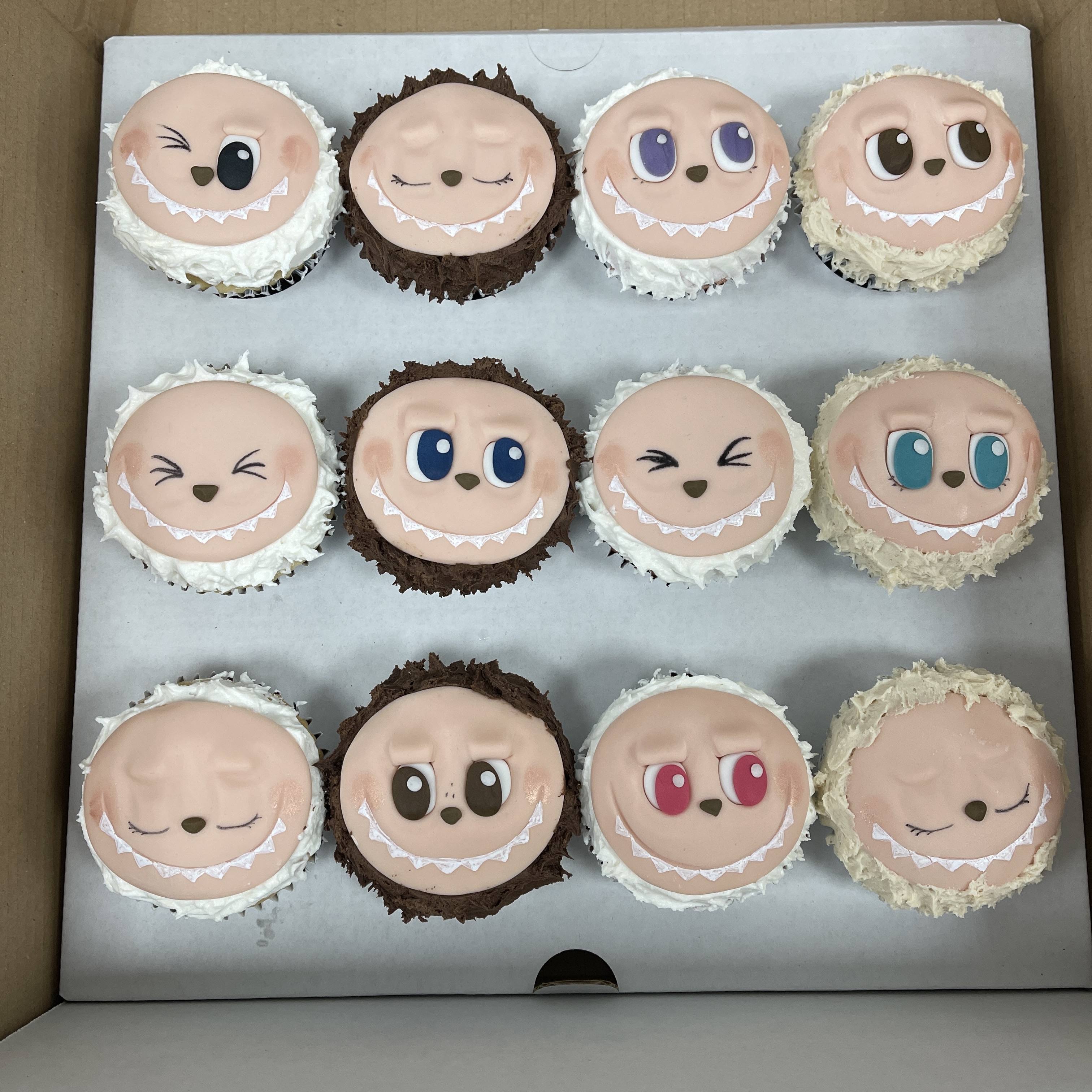 Bespoke Labubu Cupcakes with colorful character toppers arranged for a celebration in Solihull, West Midlands.