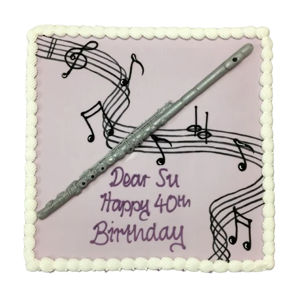 Stave Cake Custom Birthday Cake FLUTA and Wavy Stave Design on Square Bespoke Cake ...