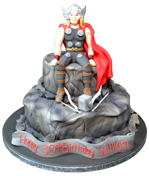 A stunning and intricately designed cake inspired by the iconic Thor Ragnarok theme, perfect for fans of the Marvel cinematic universe.
