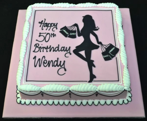A stylish and elegant cake featuring a shopping girl silhouette design, perfect for fashion lovers and special occasions in UK.