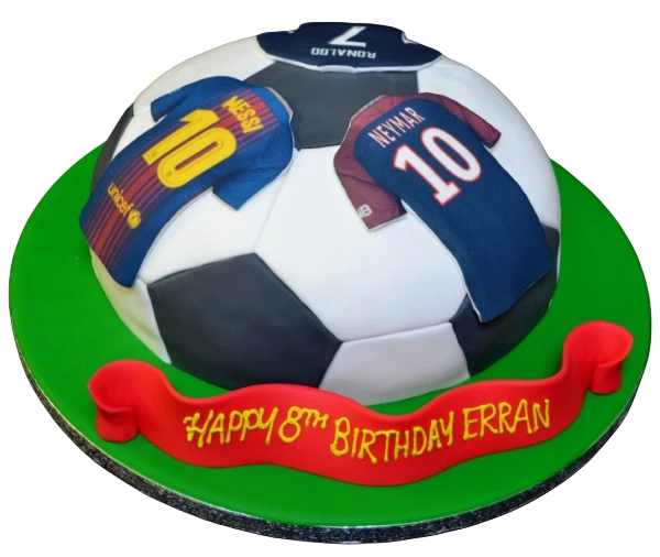 Bespoke football shirt cake with detailed jersey design and football decoration in Solihull, West Midlands.