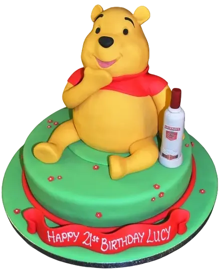 Bespoke round cake featuring Winnie the Pooh decoration, crafted for celebration in Solihull, West Midlands.
