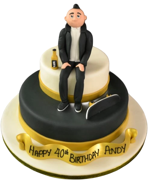 Bespoke Skater Duo cake with detailed figures and vibrant colors, crafted in Solihull, West Midlands.