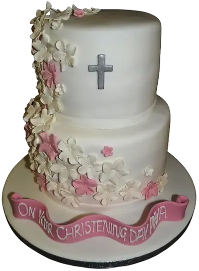 Bespoke flower-themed christening cake with delicate icing details in Solihull, West Midlands.