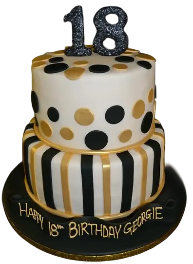 Bespoke celebration cake with bold black and white stripes and spots, crafted in Solihull, West Midlands.