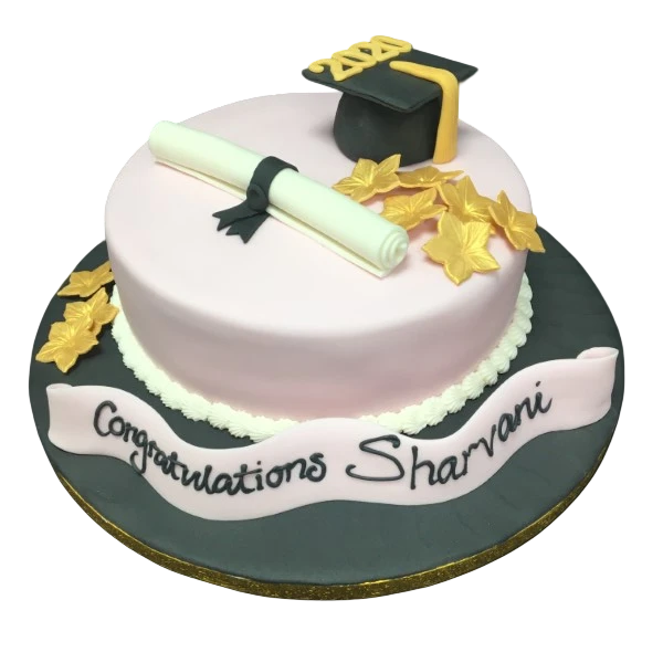 Bespoke graduation cake with edible diploma and cap decorations, crafted in Solihull, West Midlands.