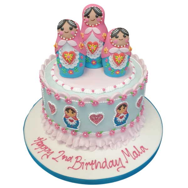 A beautifully decorated Russian dolls themed cake perfect for special occasions.