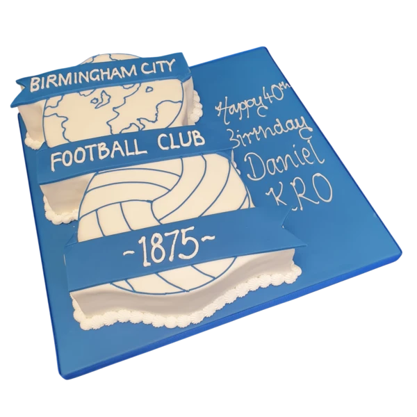 A decorative Birmingham City FC football badge themed cake with intricate detailing, perfect for football fans and celebrations.