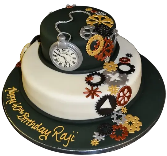 Bespoke Steam Punk Duo cake with intricate gears and metallic accents, crafted in Solihull, West Midlands.