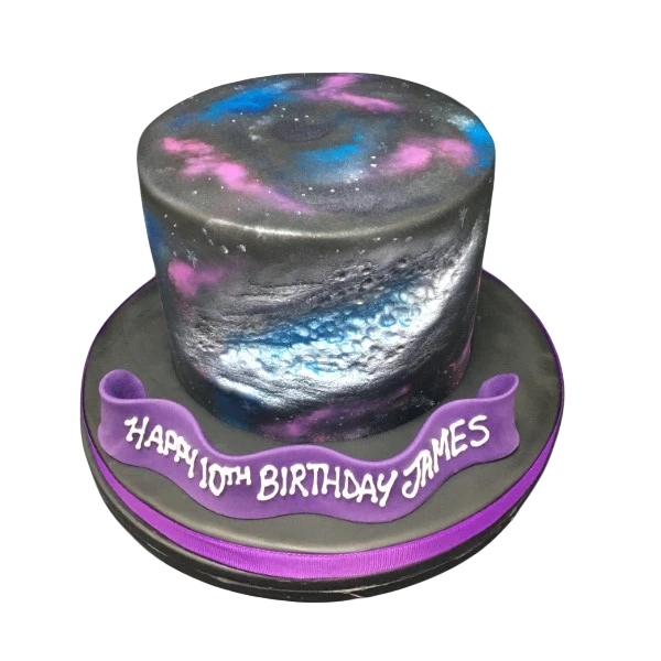 Galaxy nebula crater gash bespoke cake with vibrant cosmic colors, textured crater design, Solihull, West Midlands.
