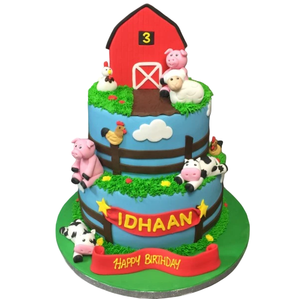 Rustic Farm Barn-themed cake with intricate details, perfect for country-themed parties and celebrations.