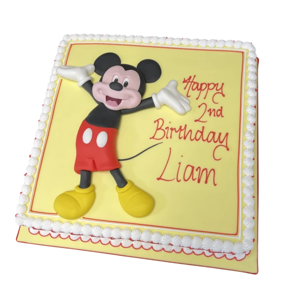 A colourful and fun Mickey Mouse themed cake perfect for Disney lovers.