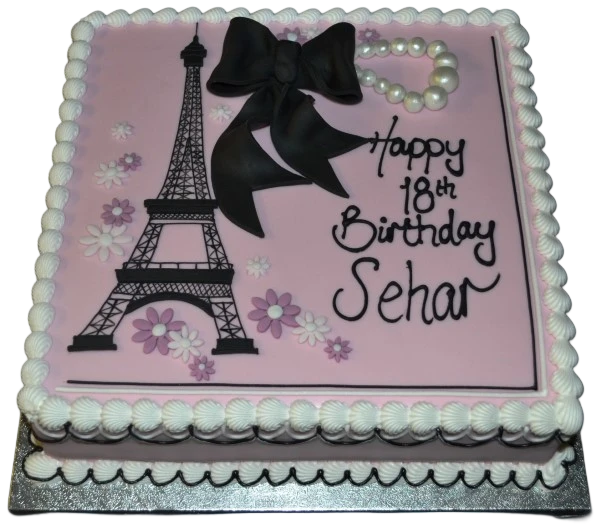 A Parisian-themed cake. Elegantly designed with intricate details, perfect for a special occasion.