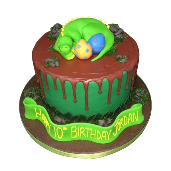 Bespoke Momma Dinosaur cake with eggs decoration, crafted for celebration in Solihull, West Midlands.