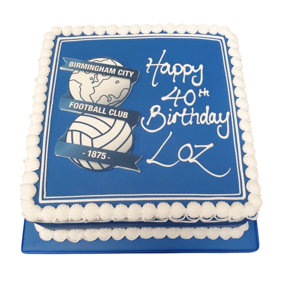 A beautifully designed Birmingham City football badge cake, perfect for any BCFC fan's celebration. Ideal for birthdays, parties, and special occasions.