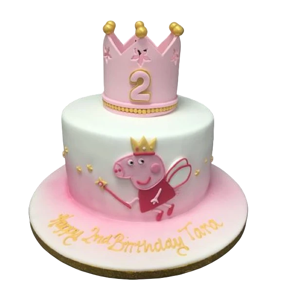 Bespoke Peppa Pig fairy cake with a crown decoration, perfect for celebration in Solihull, West Midlands.