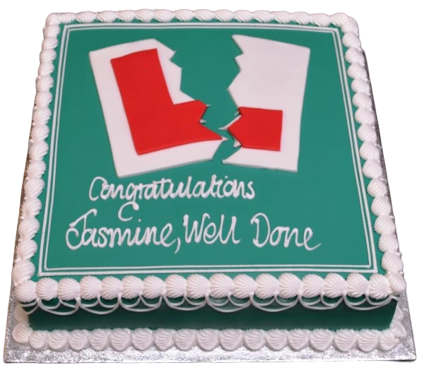 A creatively themed learner driver plate cake for a driving enthusiast's celebration, featuring a fun design perfect for a driving school party or special occasion.