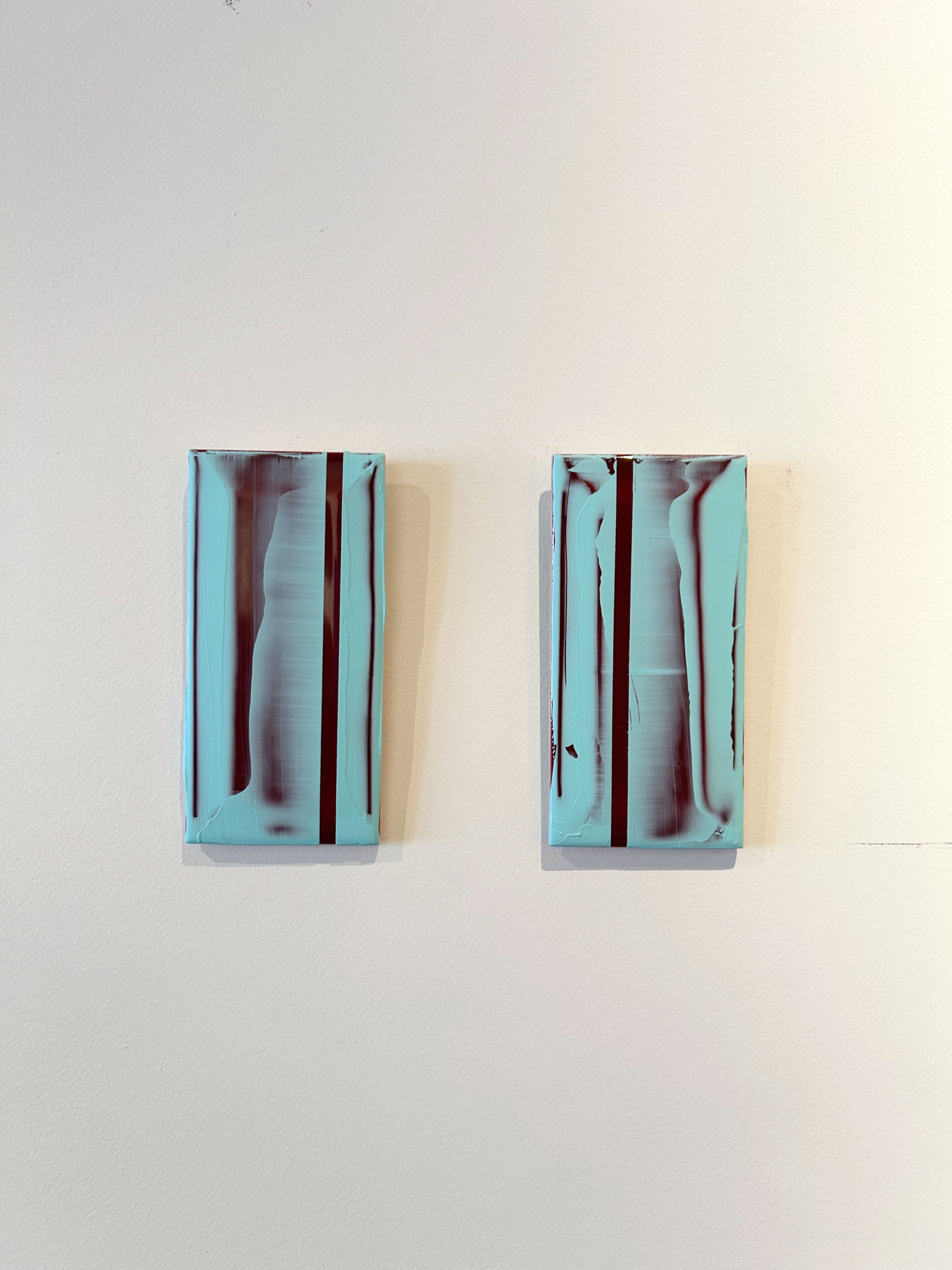 Tegeltjes schilderij tweeluik /donkerrood-mintgroen