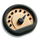 Black and beige icon of a speedometer.