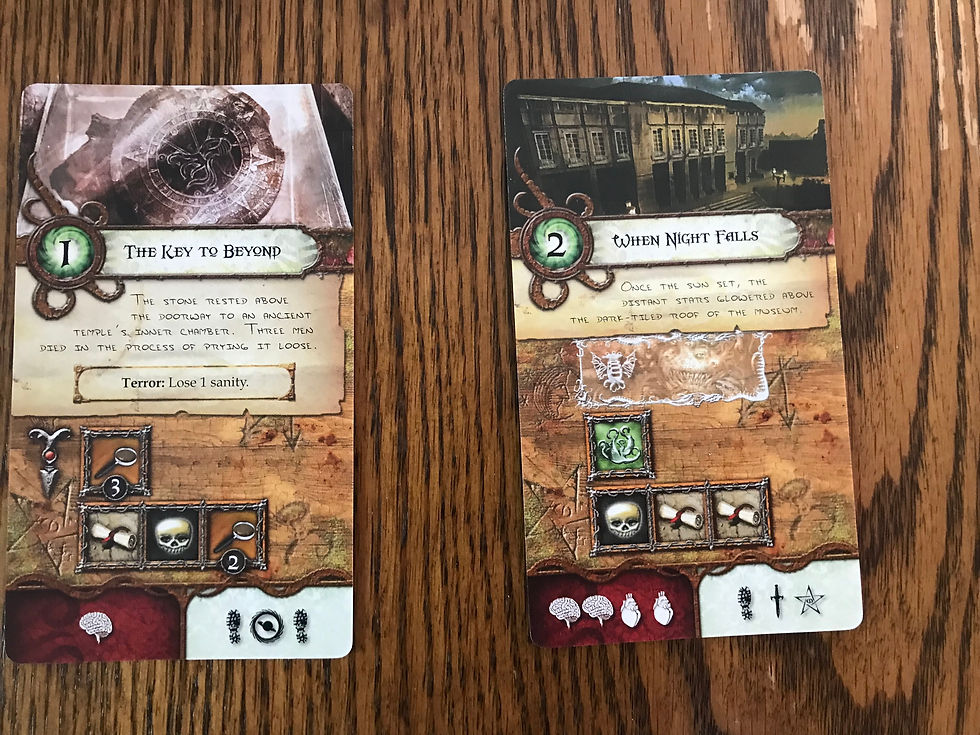 Close-up on two location cards