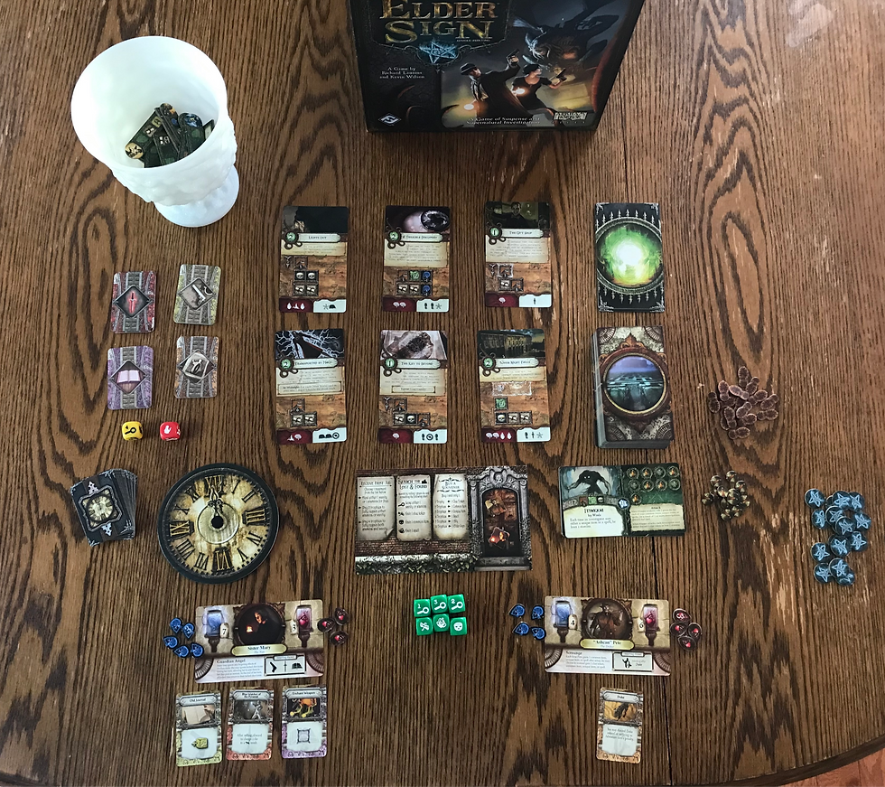 Elder Sign set up for 2 players.