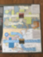 The lighter colored tracks represent the paths of the military fronts for each theater of comabt. The front starts at the box furthest from Germany/Japan, and then slowly advances closer. The darker colored boxes are smaller countries or colonies that players can place clandestine markers or political alignment markers in to score points. This board also displays the rules governing axis opposition to the fronts during the war phase and how the A-Bomb research track advances.