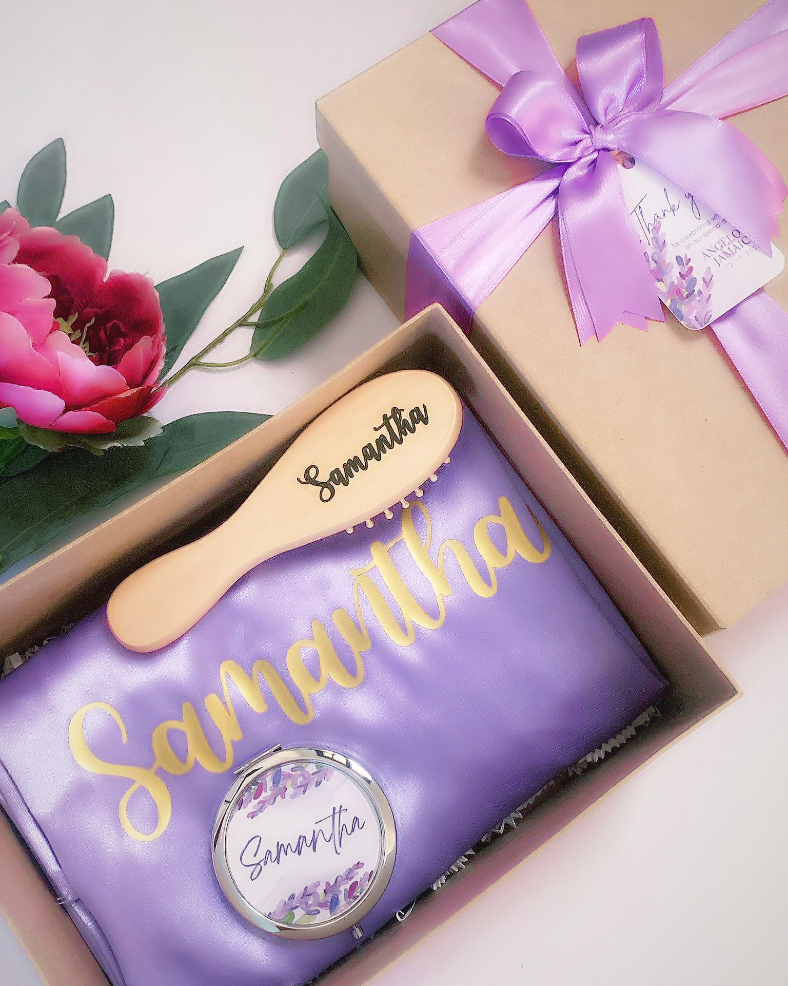 Satin Robe, Brush & Compact Mirror Gift Set