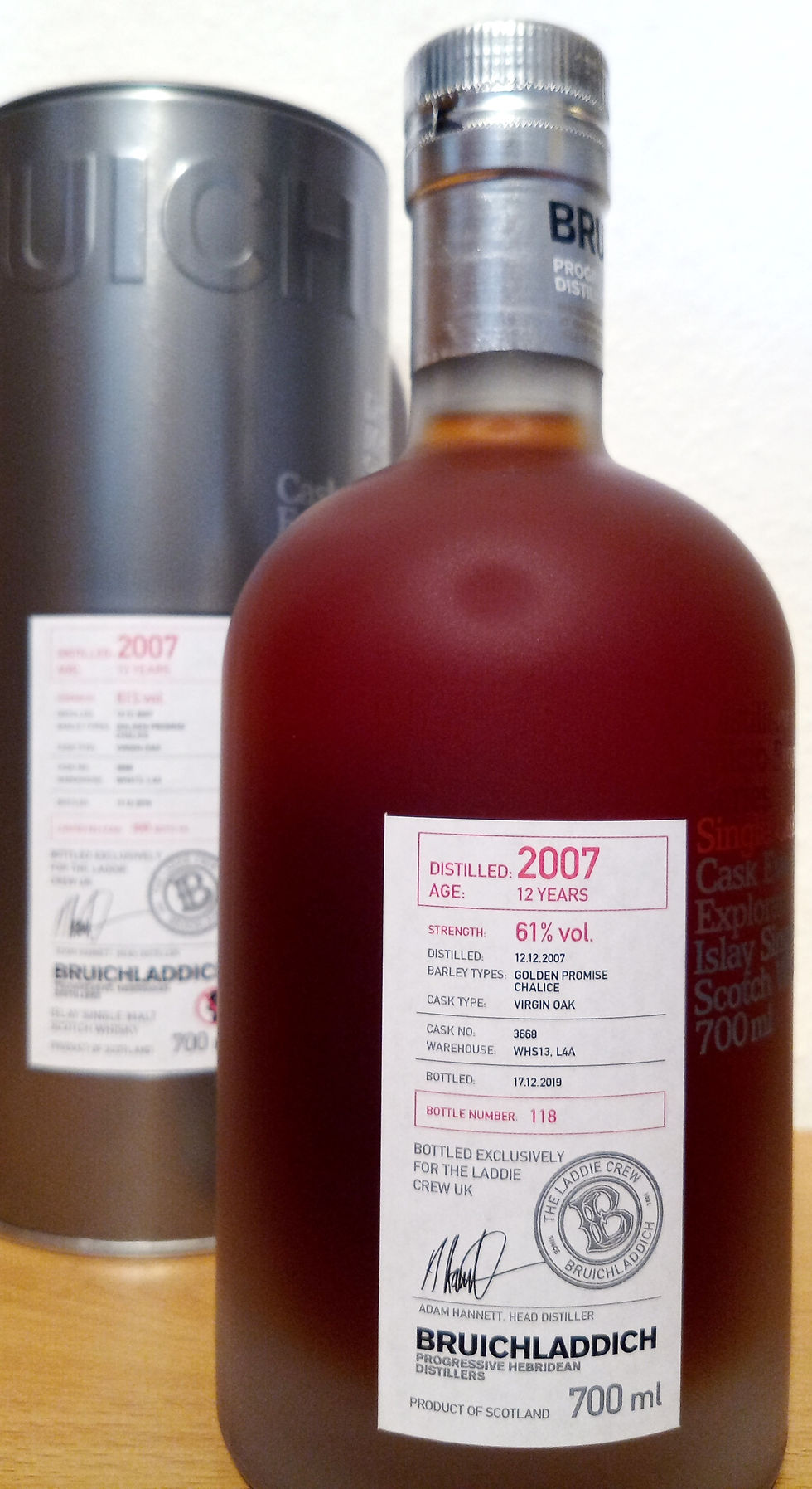 2007 Islay Whisky-Flasche, Rückansicht