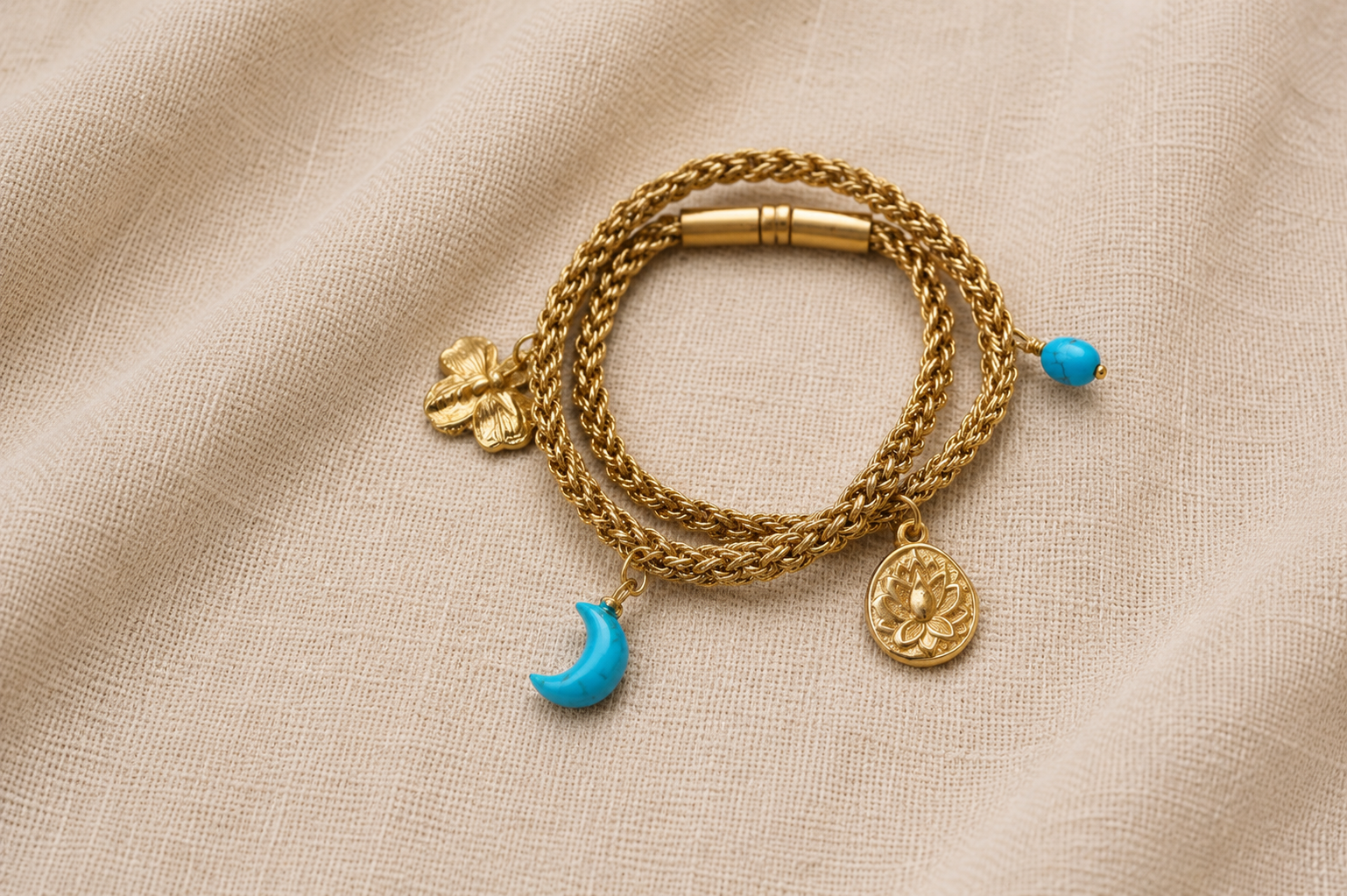 Woven Willows™ "Luna di Loto" Blue Lotus Moon Charm Bracelet