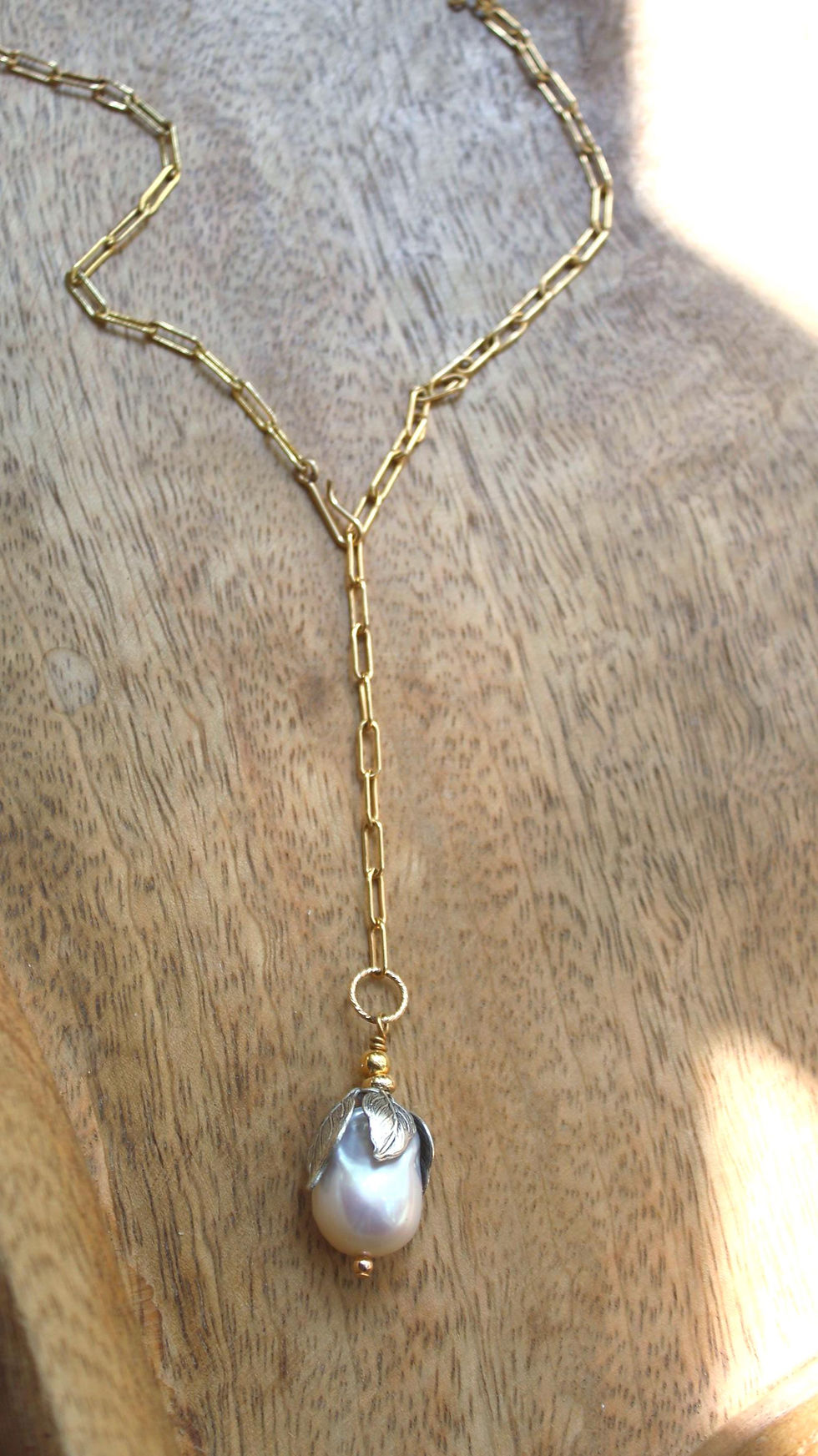 Thumbnail: Baroque Grace Pearl Drop Artisan Necklace