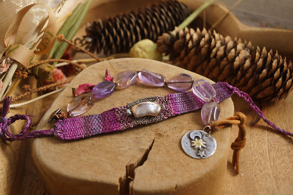 Thumbnail: Woven Willows, Hand Loomed Artisan Bracelets, Biwa Pearl Bracelet