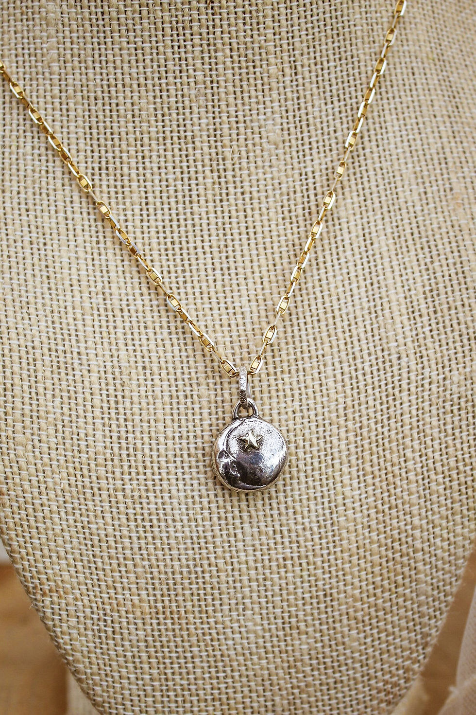 Thumbnail: "Celestial Rebirth" Moon and Lotus Amulet, Reversible Necklace