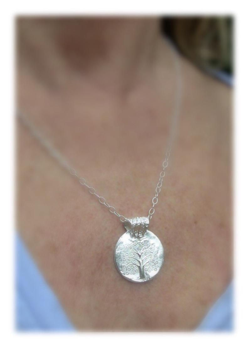 Thumbnail: Sterling Silver Tree of Life Necklace with Mint Leaf Bail