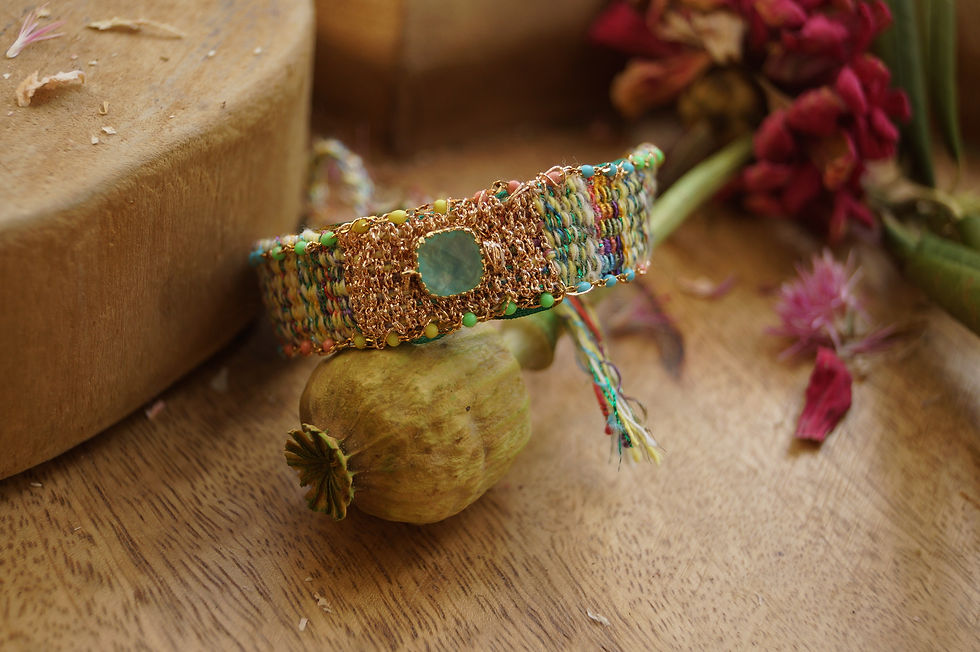 Thumbnail: "Woven Willows" Aqua Chalcedony Bracelet