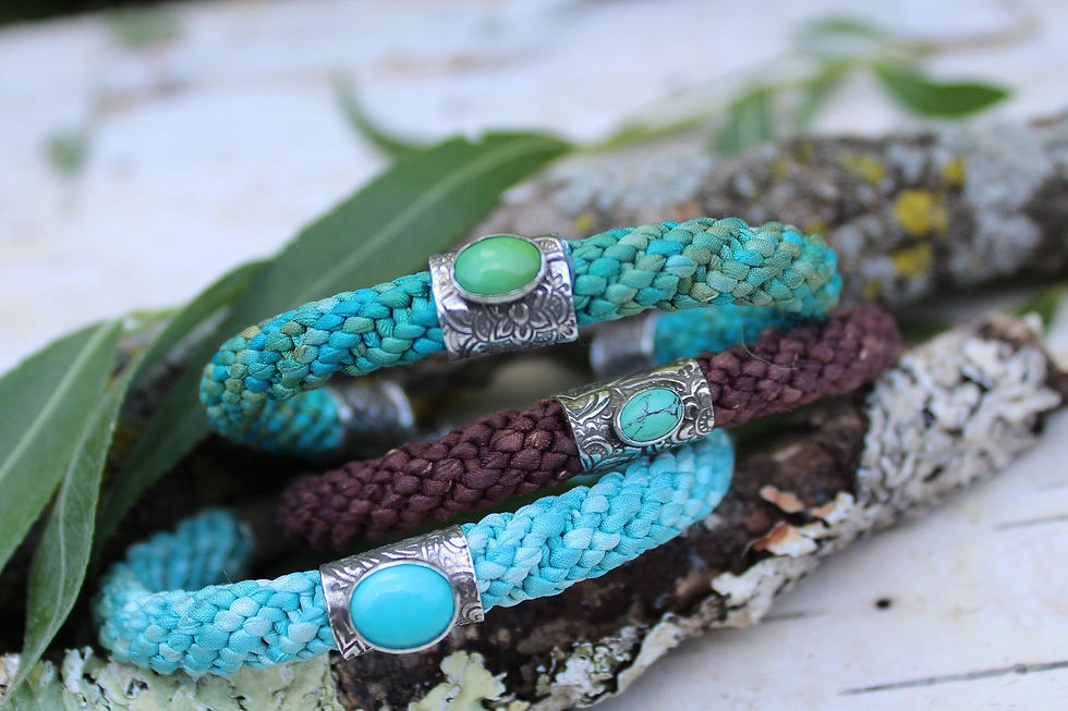 Thumbnail: "Woven Willow" Cuff in Light Turquoise with Natural Turquoise Stone