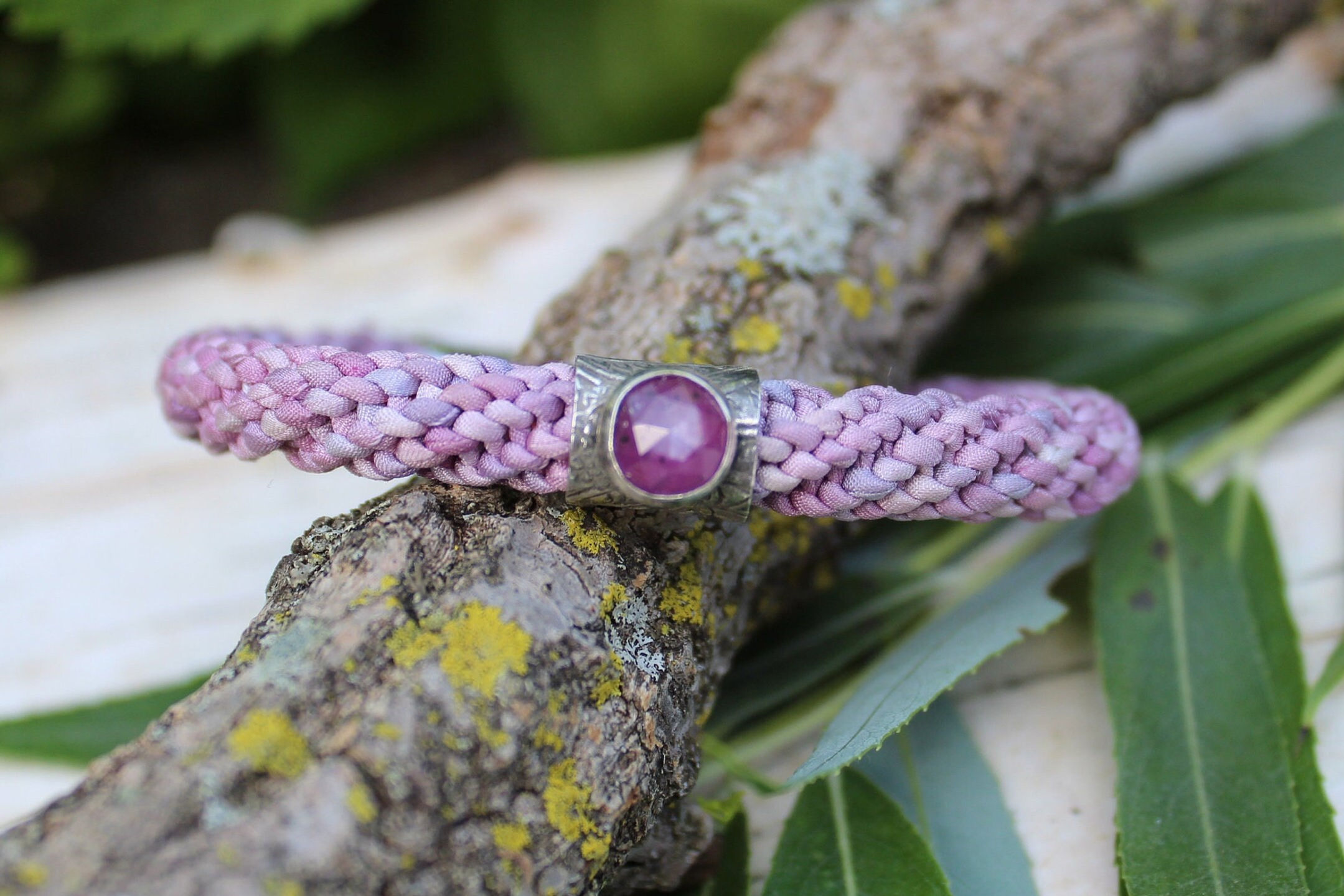 "Woven Willow" Cuff in Lavender with Guinea Ruby Gemstone